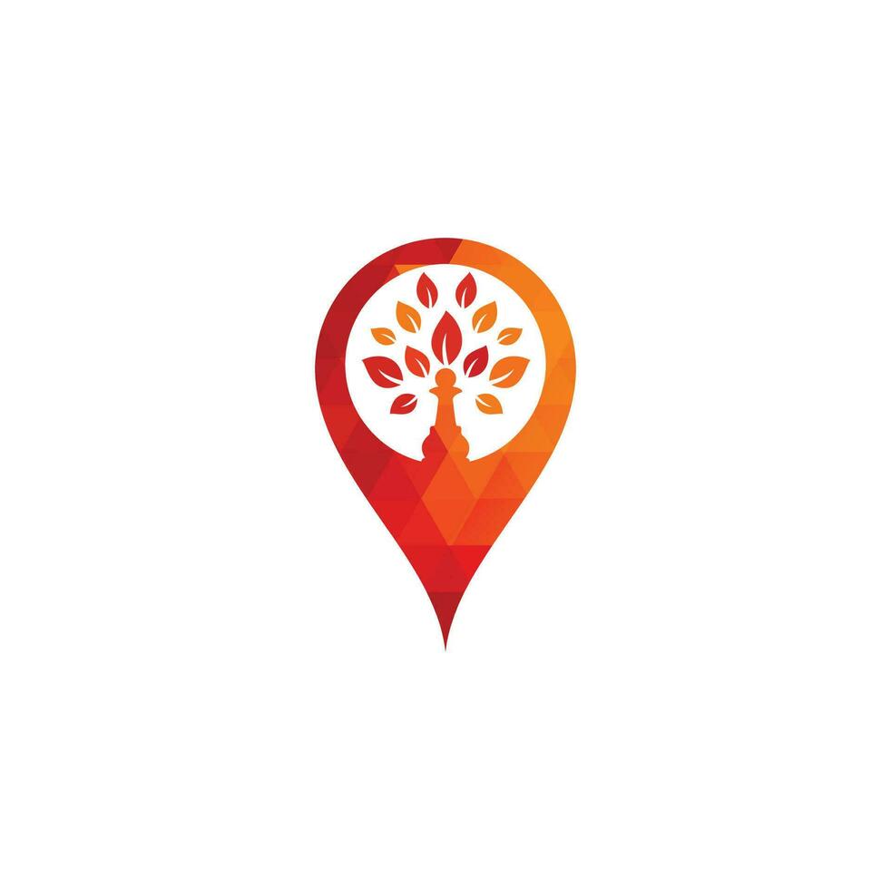 Diseño de logotipo de concepto de forma de pin de mapa de árbol de ajedrez. diseño de logotipo de vector de árbol verde. logotipo del árbol