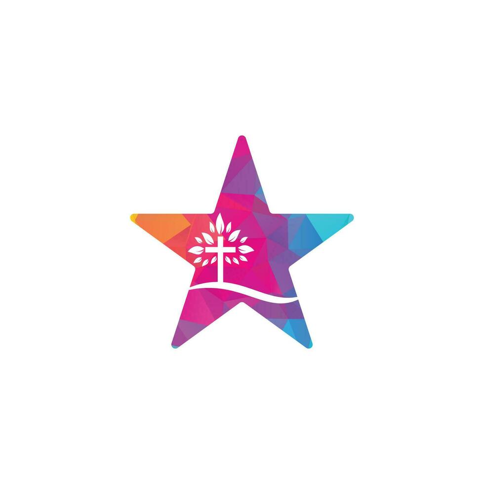 Tree religious cross symbol icon vector design. Cross tree star shape concept logo design.