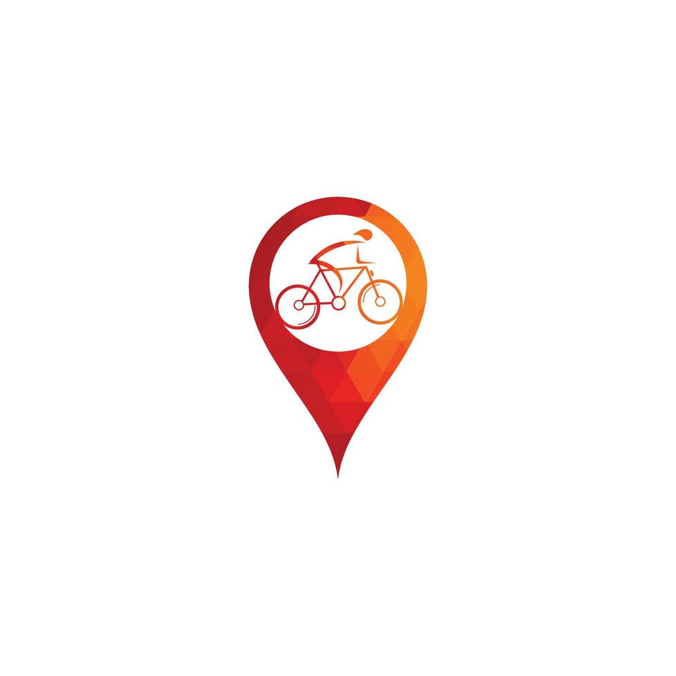 Bicycle map pin shape concept vector logo design. Bike Shop Corporate branding identity. Bicycle logo.