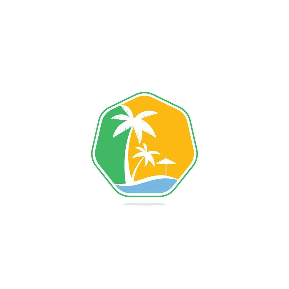 Beach logo design template. summer logo designs. Tropical beach and palm tree logo design. vector