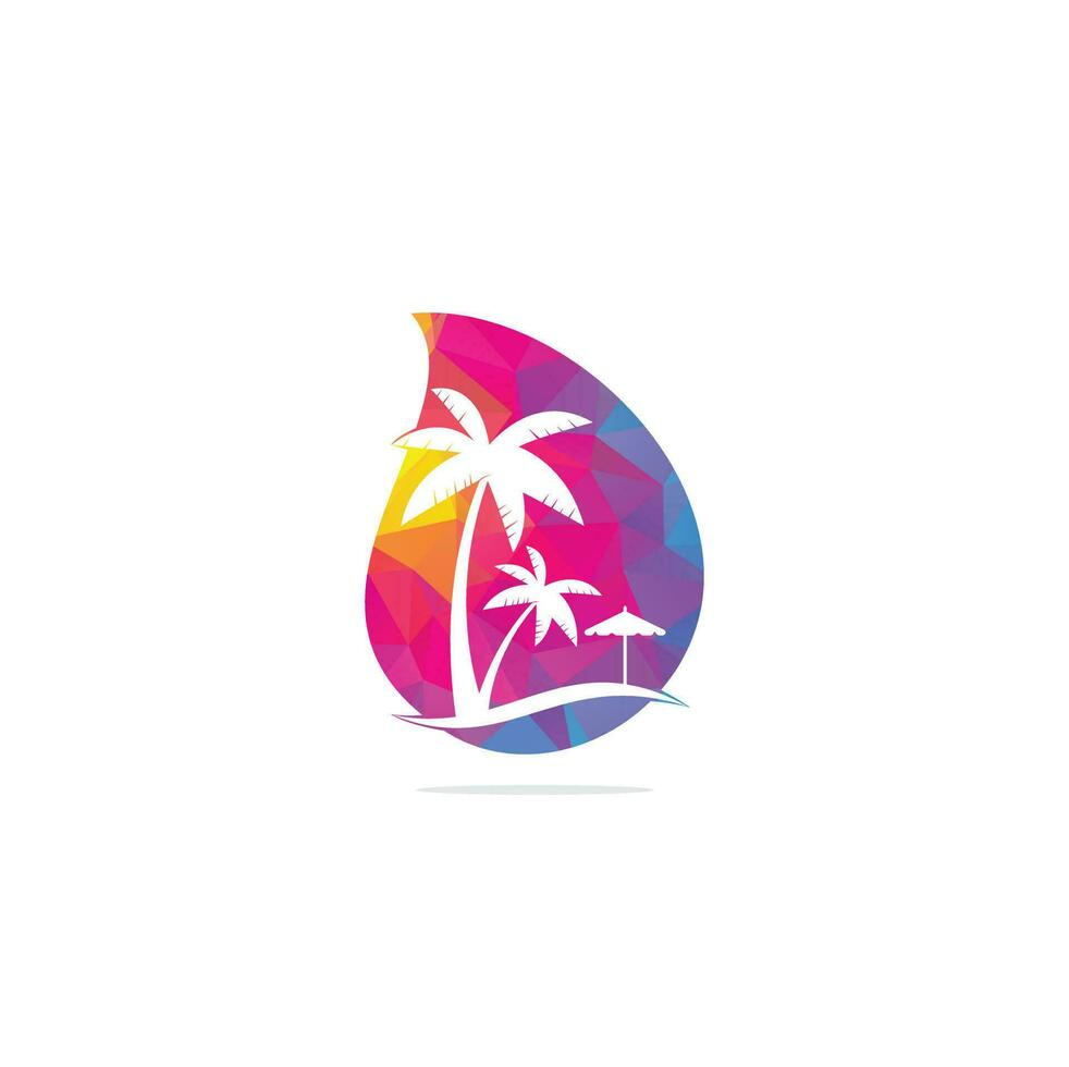 plantilla de diseño de logotipo de concepto de forma de gota de playa. diseños de logotipos de verano. diseño de logo de playa tropical y palmera. vector