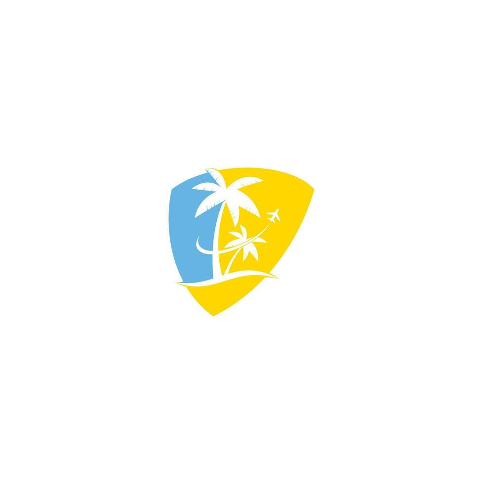 Beach travel logo icon design. Travel logo template. Palm Tree With ocean wave logo template vector. vector