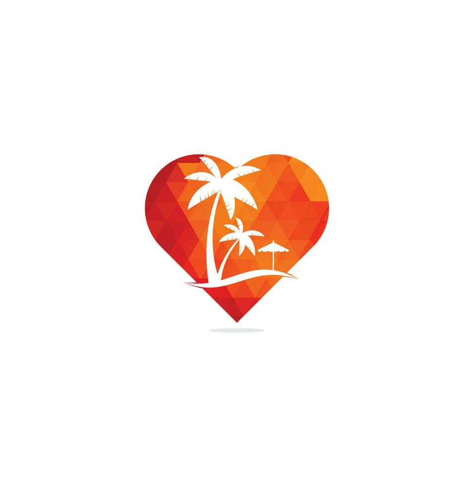 plantilla de diseño de logotipo de concepto de forma de corazón de playa. diseños de logotipos de verano. diseño de logo de playa tropical y palmera. vector