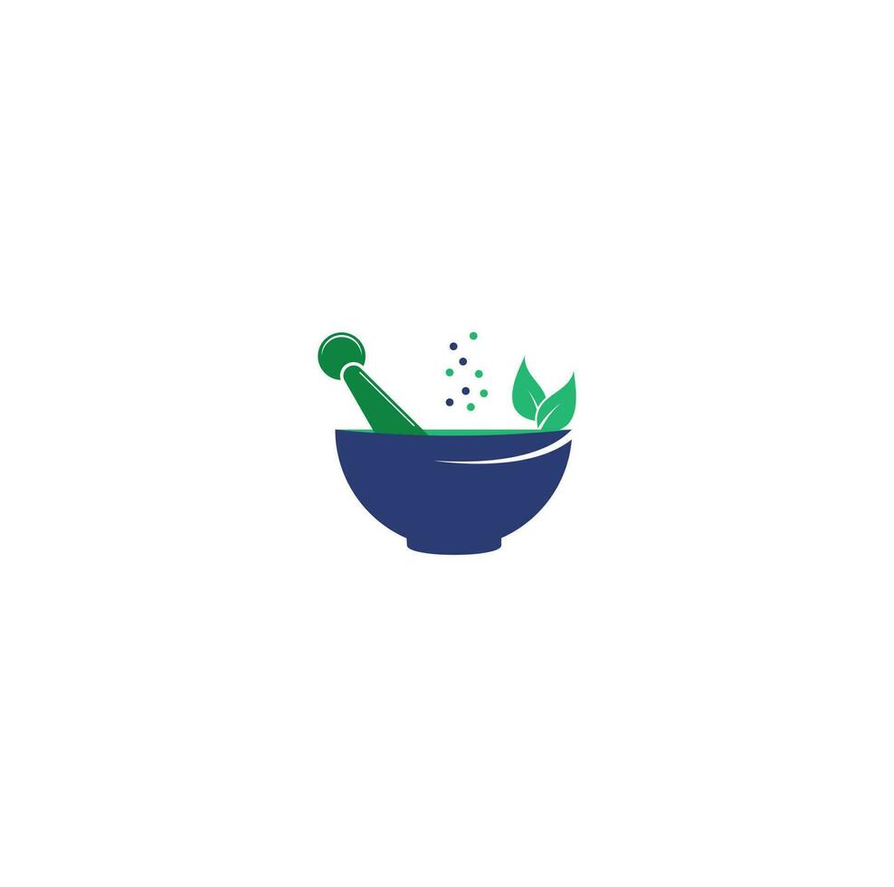 Pharmacy medical logo. Natural mortar and pestle logo. vector