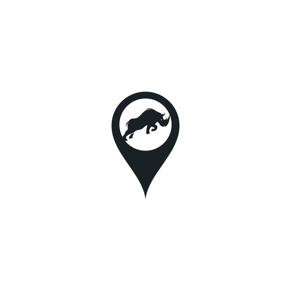 Rhino and map pointer logo design. Rhino and gps icon. Modern, anger. vector