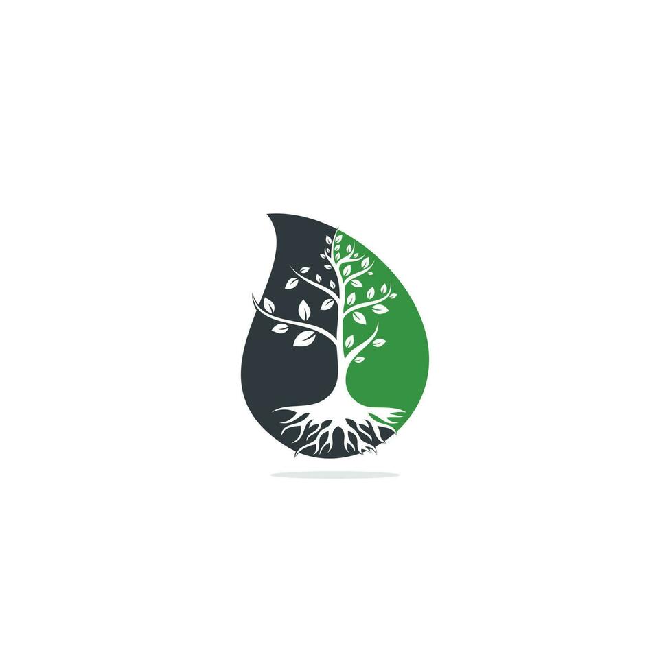Tree Roots drop shape concept vector logo design. Vector tree with roots logo element.