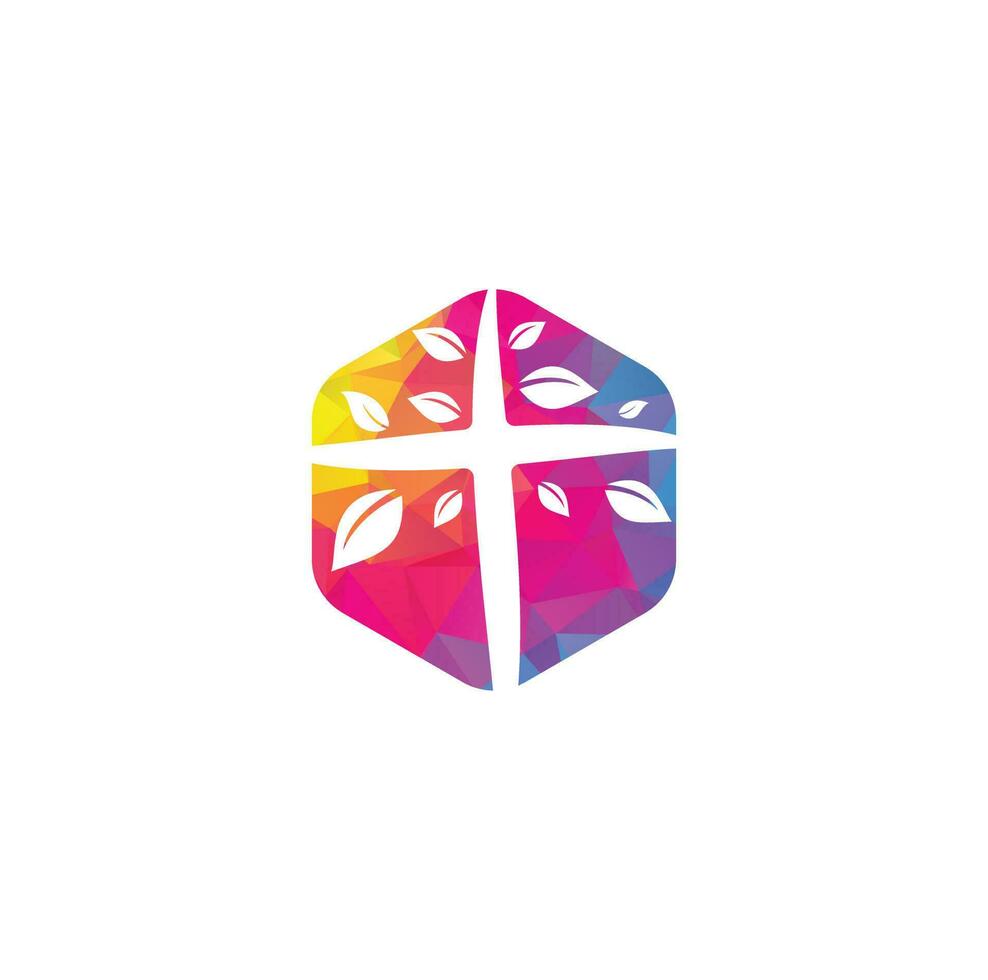 Cross Church Logo Design. Abstract Tree religious cross symbol icon vector design. Church and Christian organization logo. Cross tree church logo
