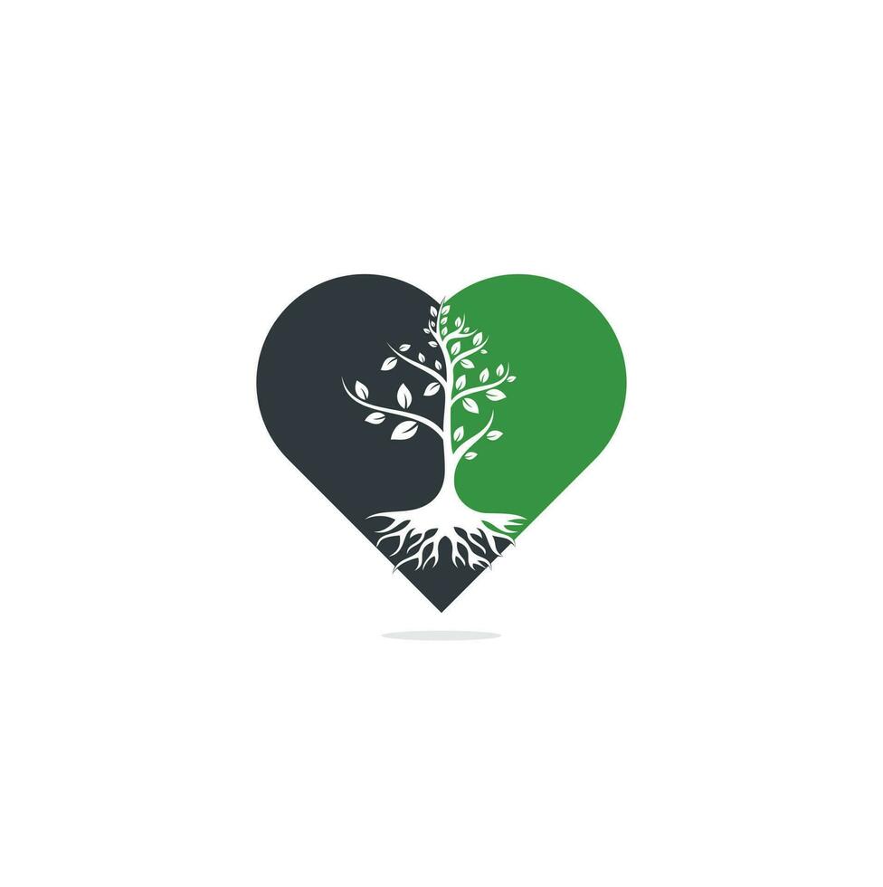 árbol raíces corazón forma concepto vector logo diseño. árbol vectorial con elemento de logotipo de raíces.