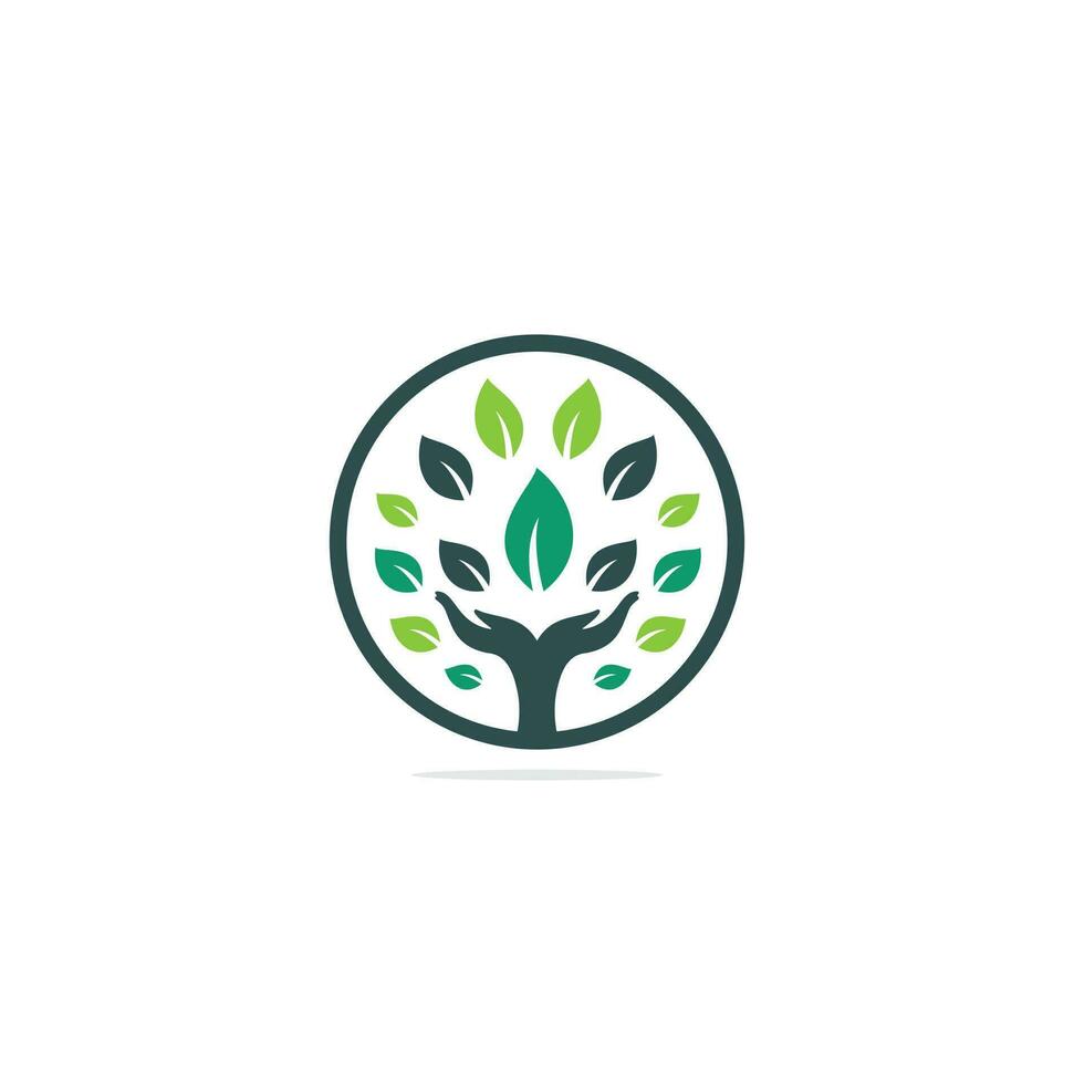 Creative green hand tree logo design. Natural products logo. vector