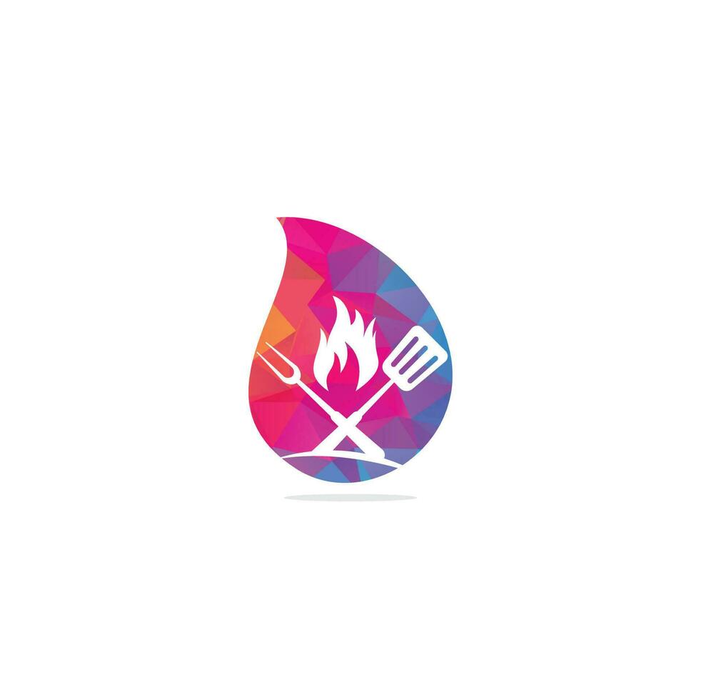Hot Grill drop shape concept Logo Templates. Grill logo design vector