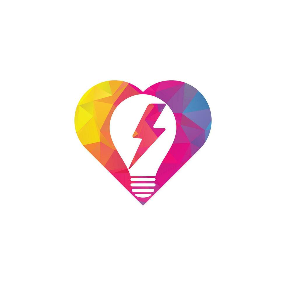 Creative Bulb thunder heart shape concept logo design vector. Fast Bulb logo template. icon symbol. Thunder Light Bulb Lamp Logo Template Illustration Design vector