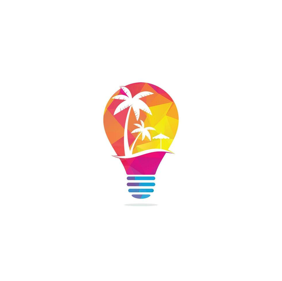 plantilla de diseño de logotipo de concepto de forma de bulbo de playa. diseños de logotipos de verano. diseño de logotipo de playa tropical y palmera vector