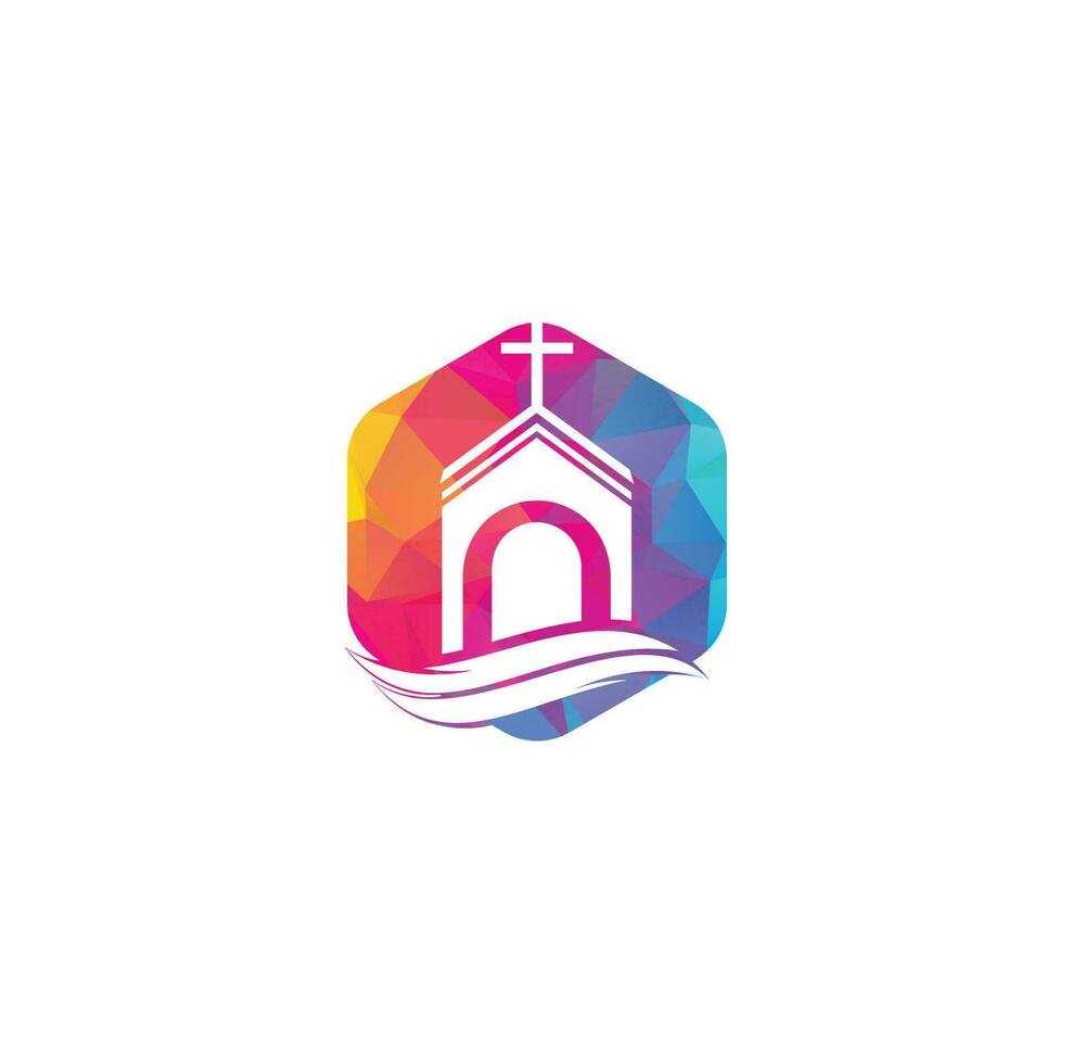 Church building logo design. Template logo for churches and Christian. Cross church building logo. vector