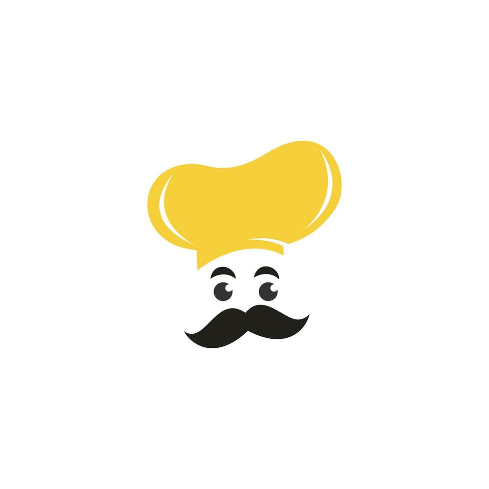 diseño de logotipo de vector de maestro chef. jefe de cocina con bigote y logotipo vectorial de barba. cabeza de chef con cuchara y tenedor