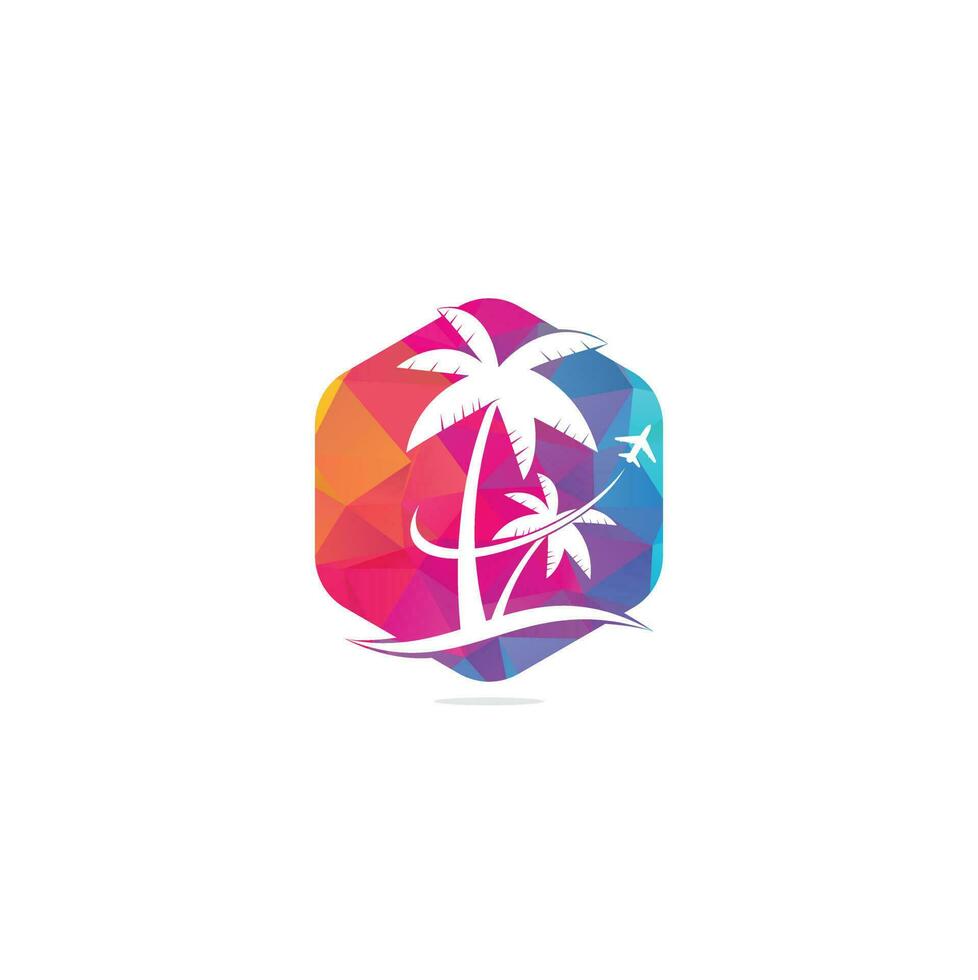 diseño de icono de logotipo de viaje de playa. plantilla de logotipo de viaje. palmera con vector de plantilla de logotipo de ola oceánica.