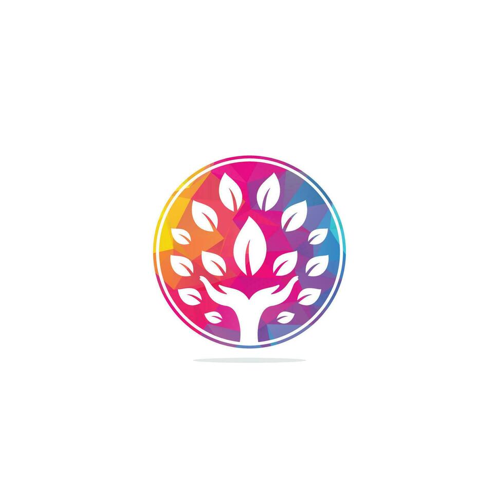 Creative green hand tree logo design. Natural products logo. vector