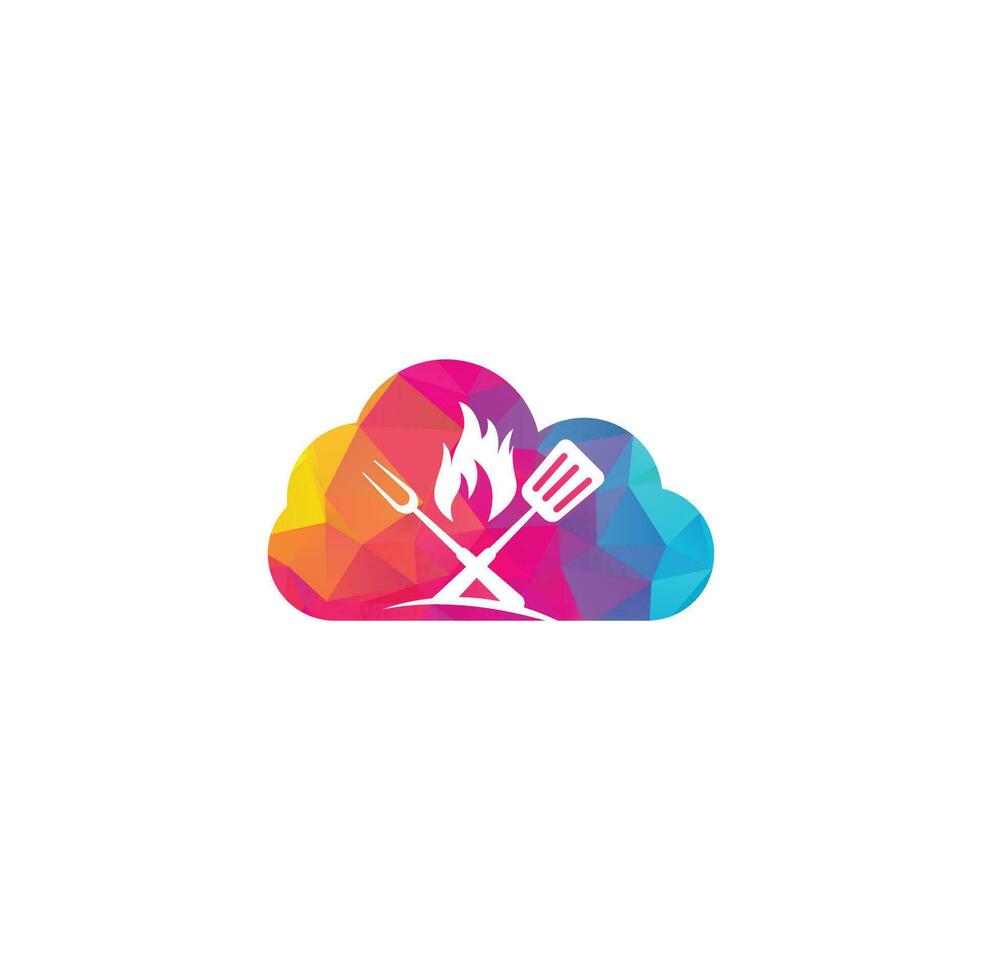 Hot Grill cloud shape concept Logo Templates. Grill logo design vector