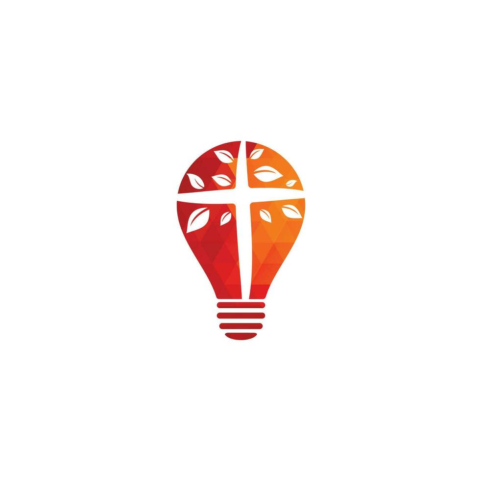Cross Church bulb shape concept Logo Design. Abstract Tree religious cross symbol icon vector design. Church and Christian organization logo. Cross tree church logo
