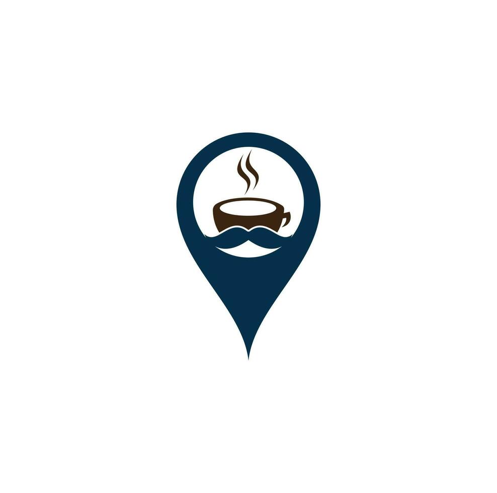 Coffee shop map pin shape concept logo vector illustration. Coffee shop logo emblem vector. Mr coffee shop logo.