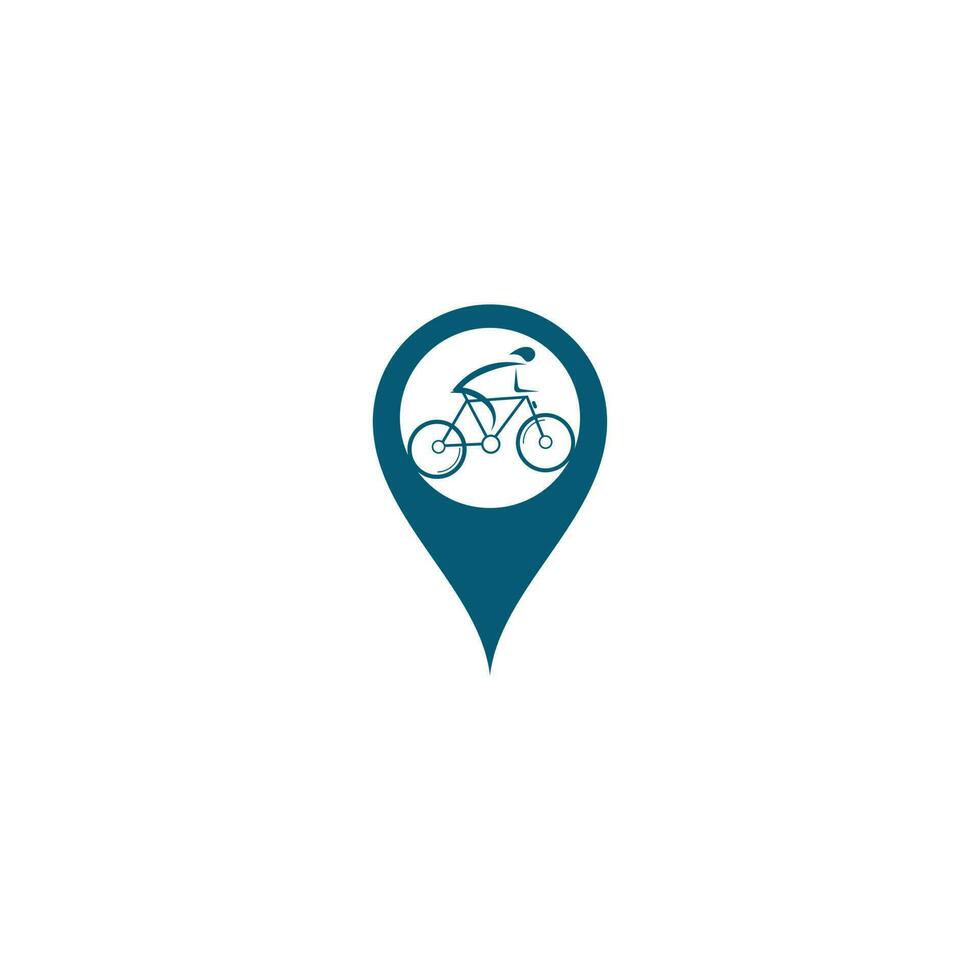 Bicycle map pin shape concept vector logo design. Bike Shop Corporate branding identity. Bicycle logo.