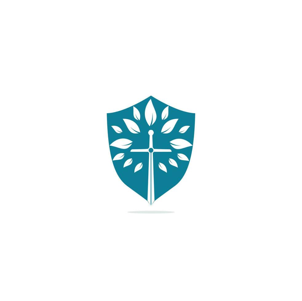 Church logo. Christian church cross praying tree logo. Christian Sword Church Cross logo design vector