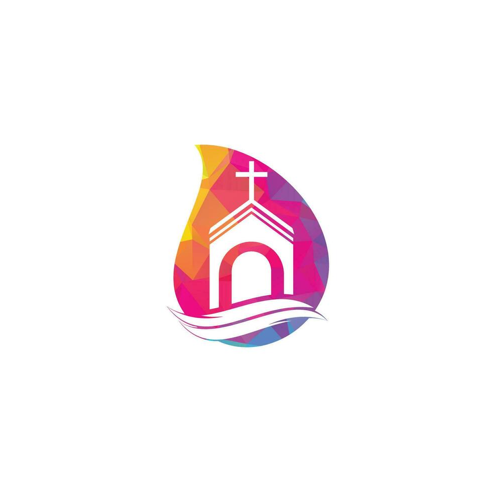 Church building drop shape concept logo design. Template logo for churches and Christian. Cross church building logo. vector