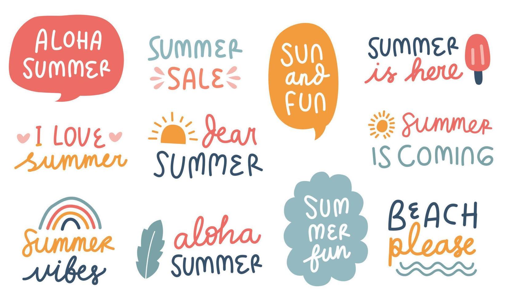 Set of cute typographic summer quotes. Cute hand drawn summer ...