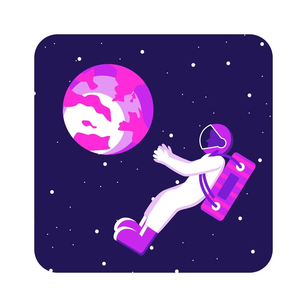 espacio de ilustración plana, luna, astronauta, purpurina púrpura vector