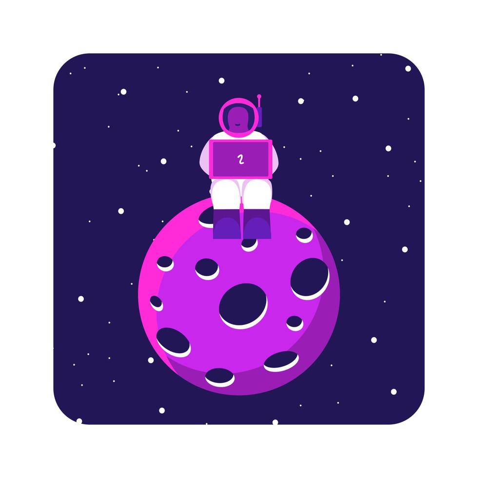 Flat illustration space, moon, astronaut, purple glitter vector