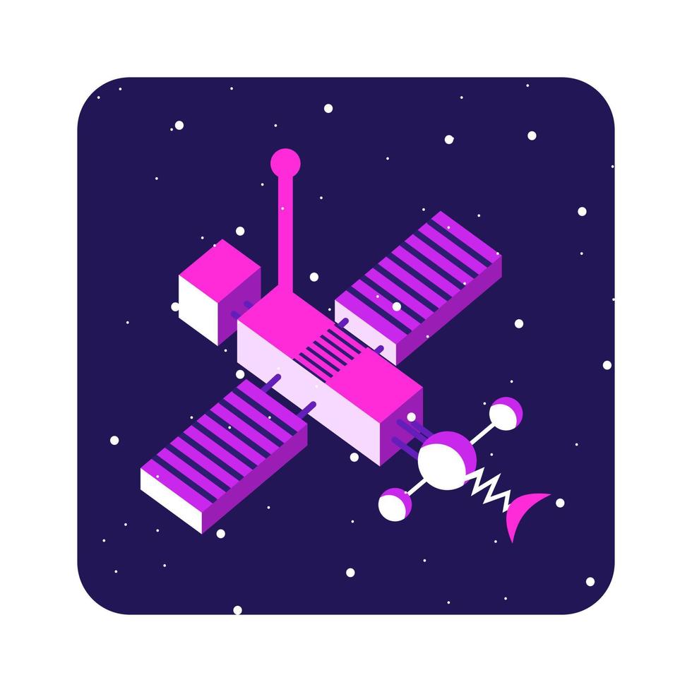 Flat illustration space, moon, astronaut, purple glitter vector