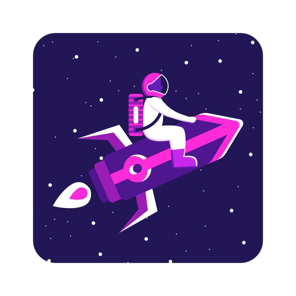 Flat illustration space, moon, astronaut, purple glitter vector