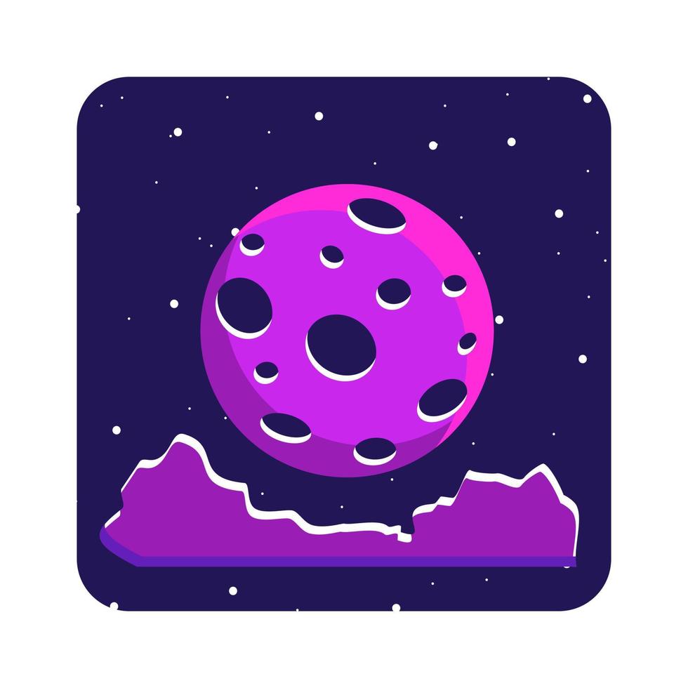 Flat illustration space, moon, astronaut, purple glitter vector