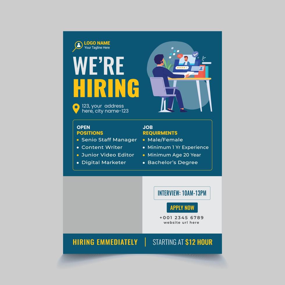 Job hiring recruitment flyer design template vector