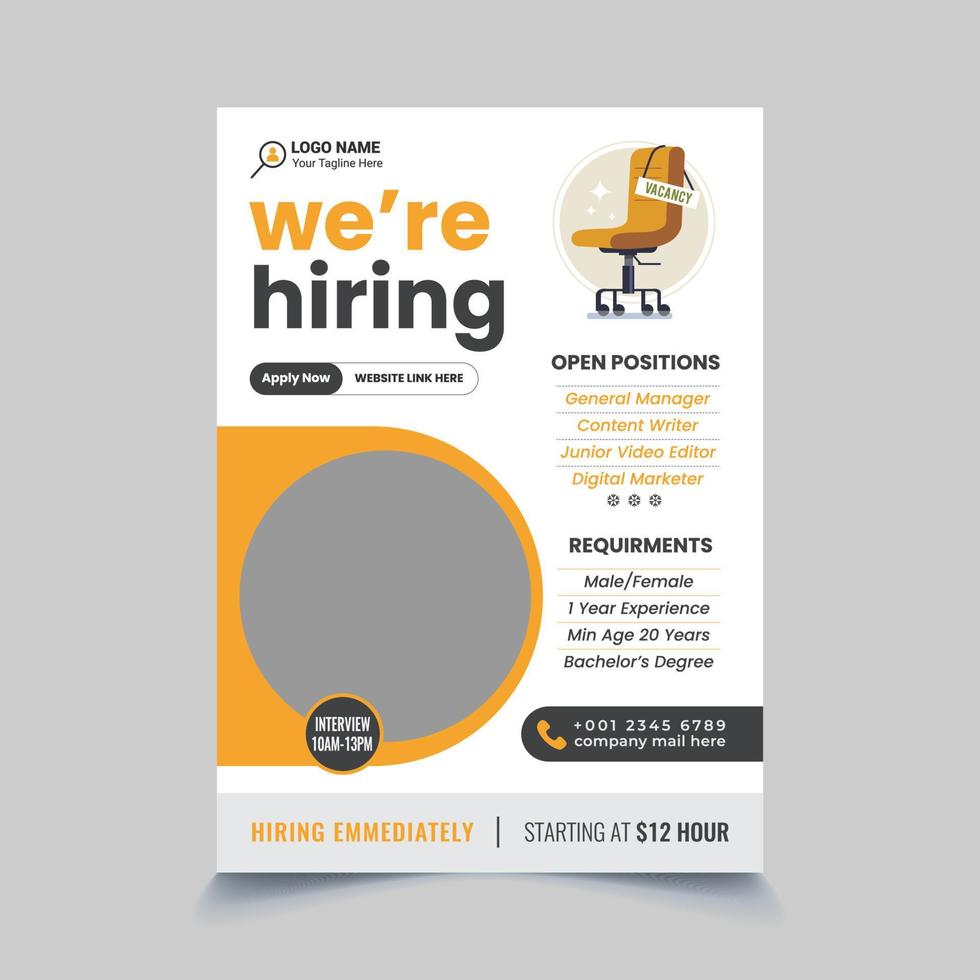 Job hiring recruitment flyer design template vector