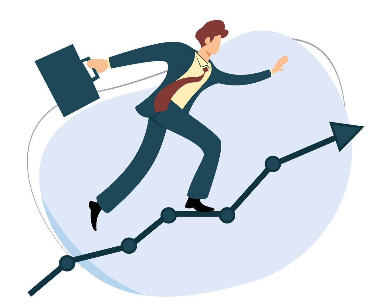businessman running up business chart ladder. flat design vector