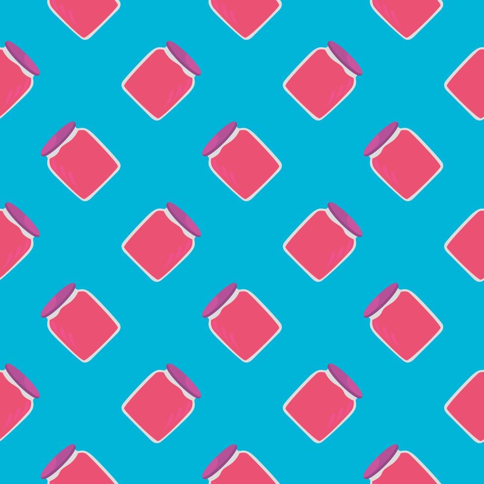 Jar of jam,seamless pattern on blue background. vector