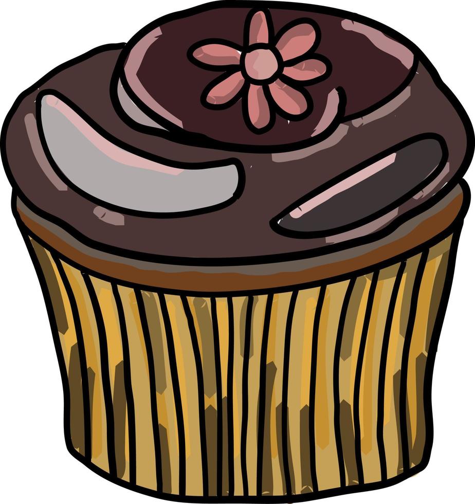 Chocolate cupcake, illustration, vector on white background.