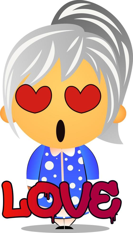 Grandma in love, illustration, vector on white background.