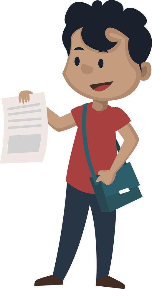 Boy is showing notes, illustration, vector on white background.