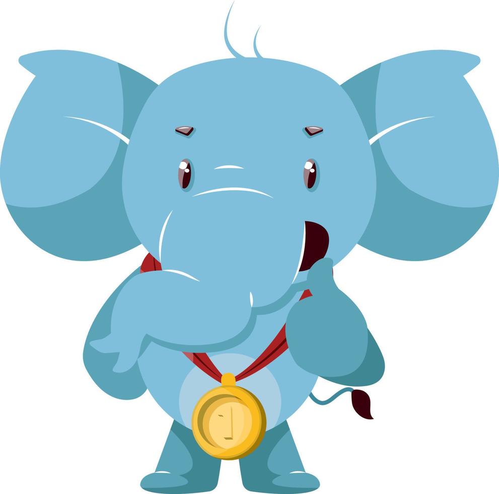 Elefante con medalla de oro, ilustración, vector sobre fondo blanco.