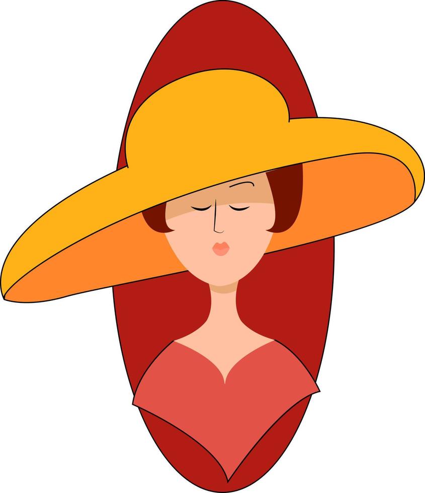 mujer con gran sombrero amarillo, ilustración, vector sobre fondo blanco.