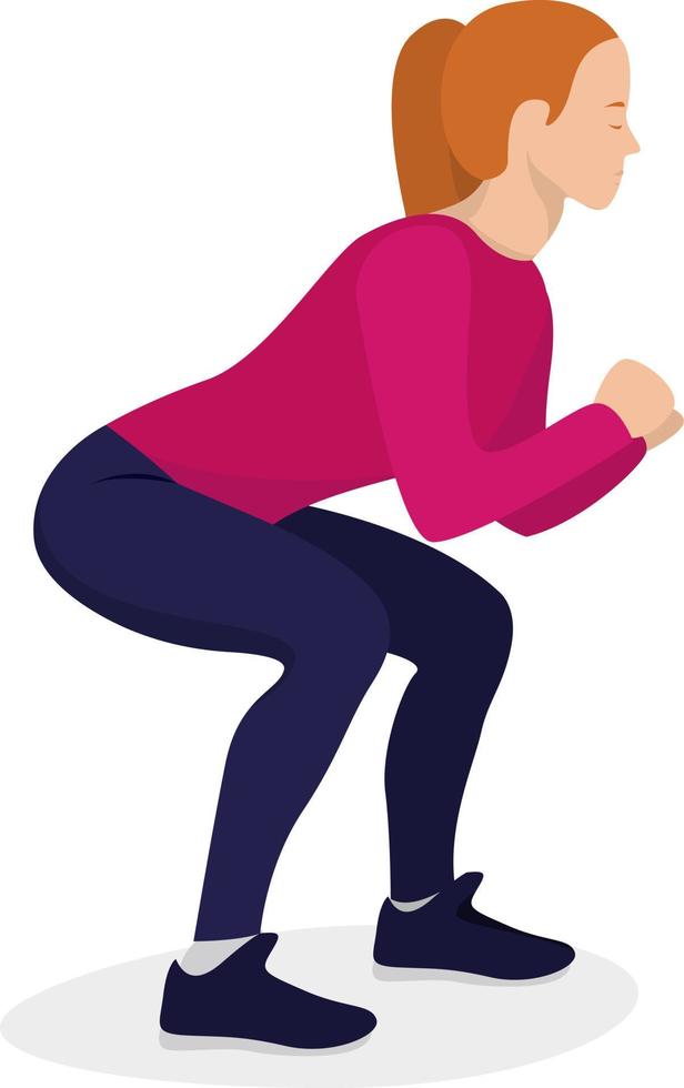 Girl doing squats, illustration, vector on white background