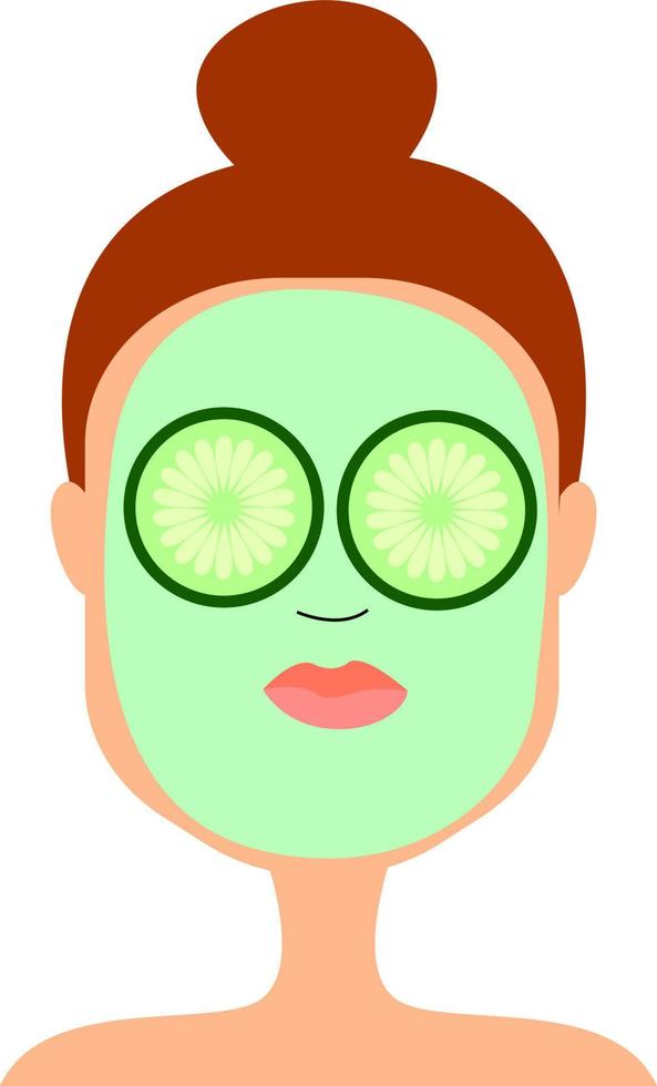 Cucumber mask on girl, illustration, vector on white background.