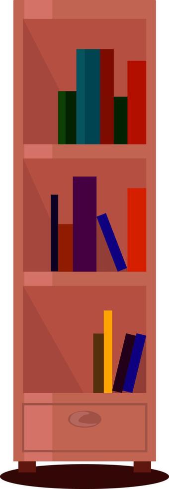 Shelf with books, illustration, vector on white background.