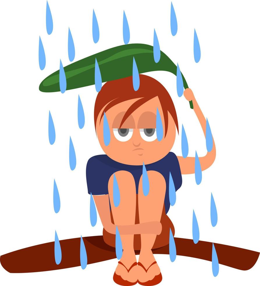 Girl on tropical rain , illustration, vector on white background