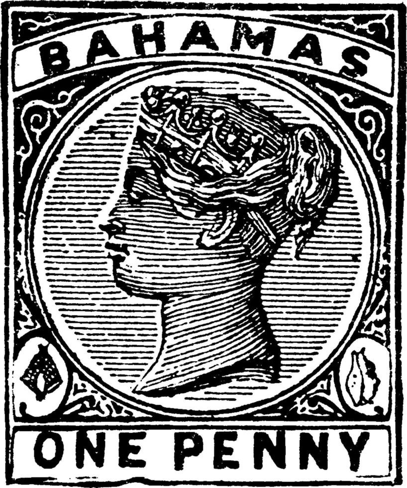 bahamas sello de un centavo en 1884, ilustración vintage. vector