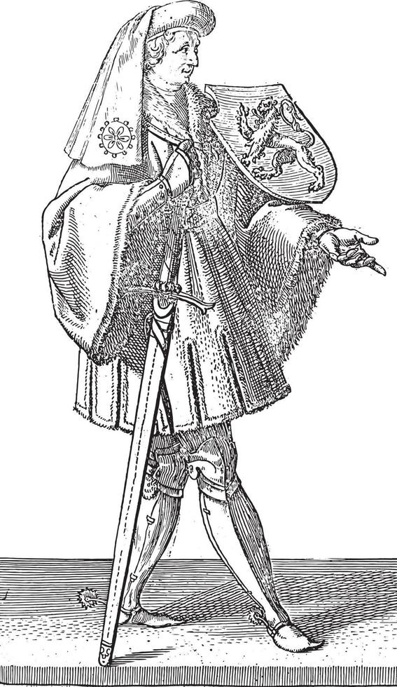 Count John I of Holland, Hendrick Goltzius, after Willem Thibaut, vintage illustration. vector