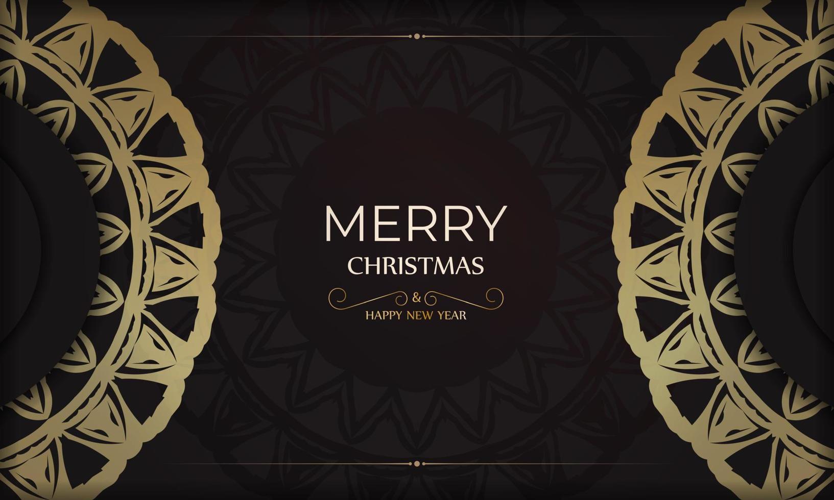 Black Merry Christmas and Happy New Year poster with gold pattern. vector