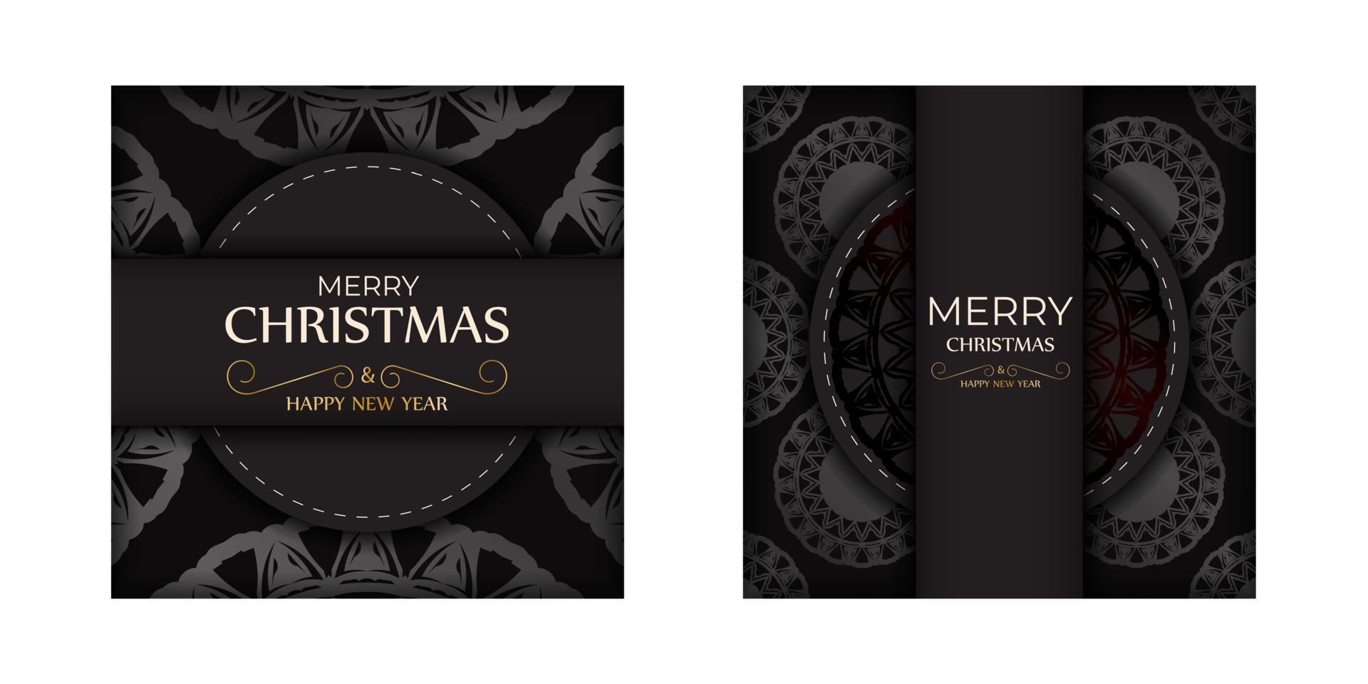 tarjeta de felicitación feliz año nuevo y feliz navidad en color negro con patrón de invierno. vector