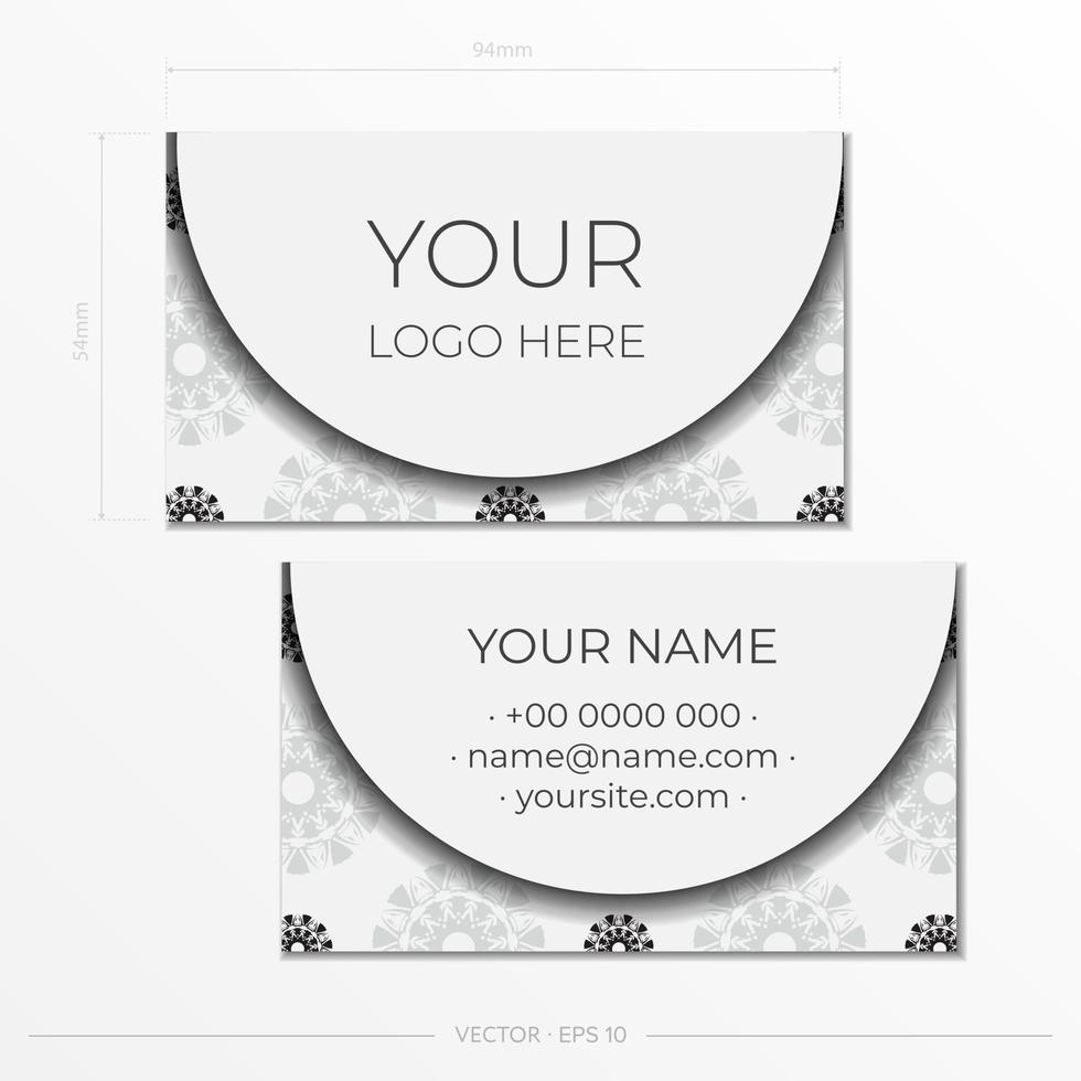 Print-ready white business card design with black patterns. Business card template with place for your text and abstract ornament. vector